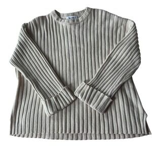 Vernacular Cream Ribbed Knit Crewneck Long Sleeve Sweater Top Womens